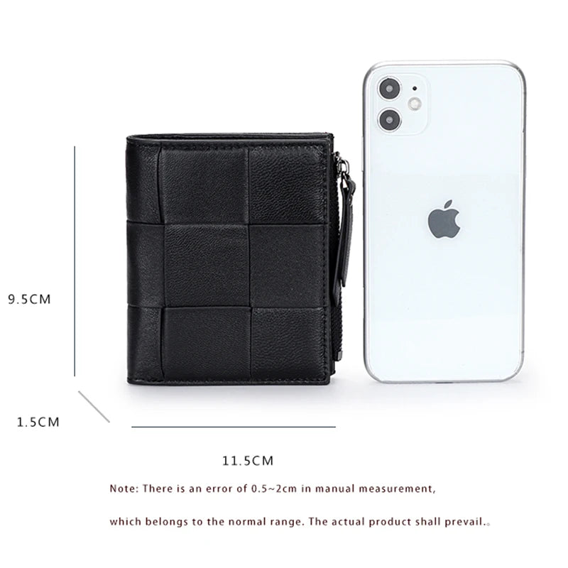 100% Leather Wallets Purses Small Money Bag Knitting Women's Purses