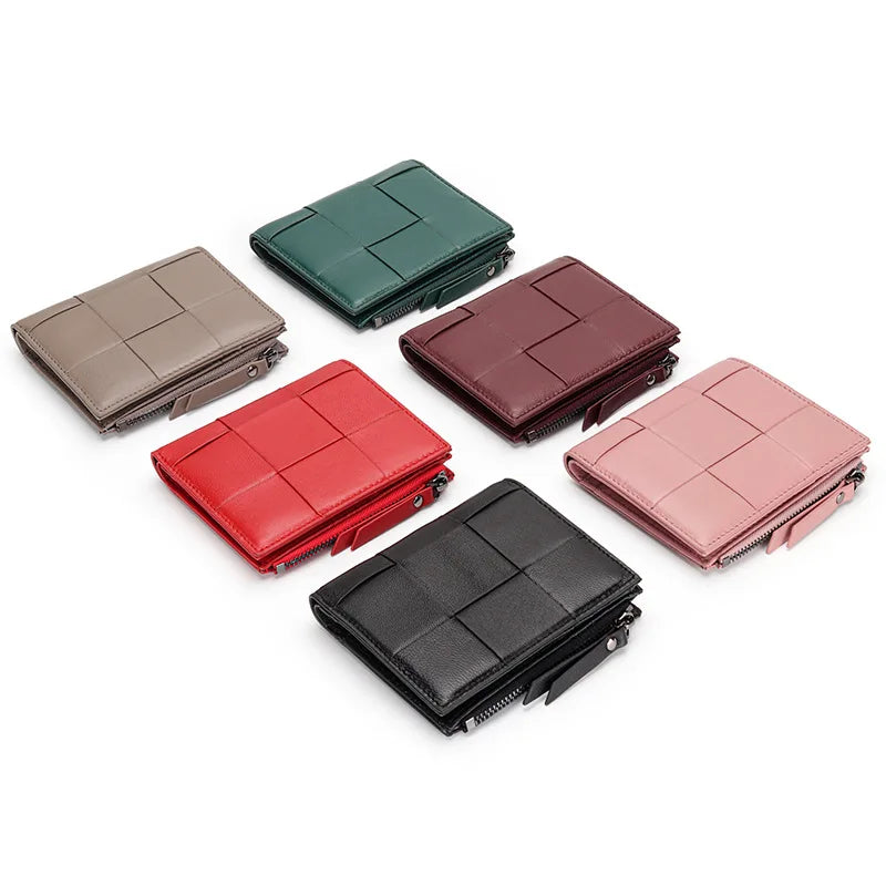 100% Leather Wallets Purses Small Money Bag Knitting Women's Purses
