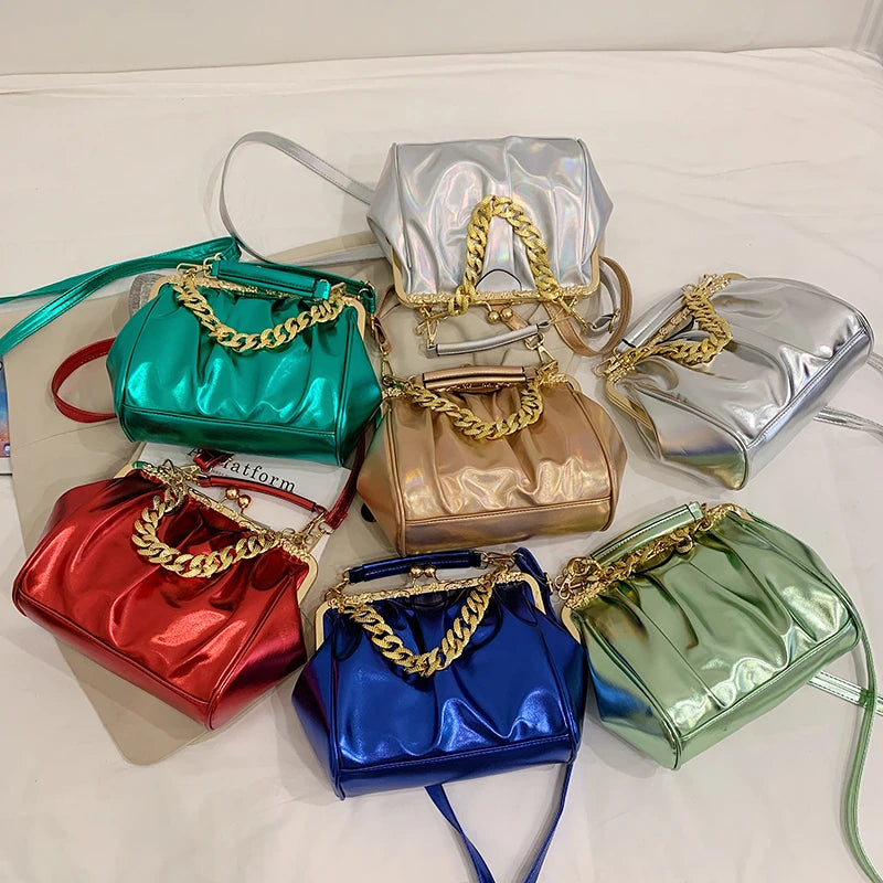 Women Shoulder Bag Tote PU Leather Crossbody Bag Small Thick Chain