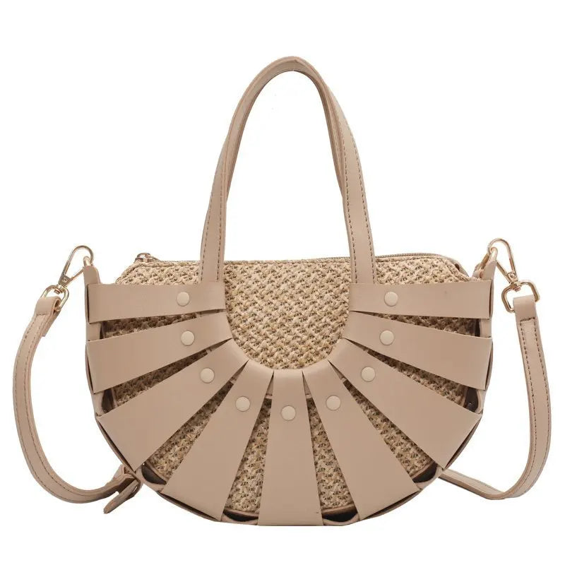 Semi-circular Straw Shoulder Bag for Women Large Capacity Bolsa