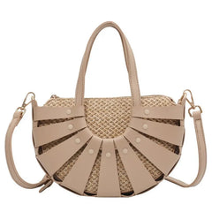 Semi-circular Straw Shoulder Bag for Women Large Capacity Bolsa