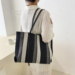 Stripes Handbags Casual Female Bucket Shopper Tote Bag Large Capacity