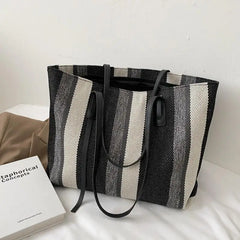Stripes Handbags Casual Female Bucket Shopper Tote Bag Large Capacity