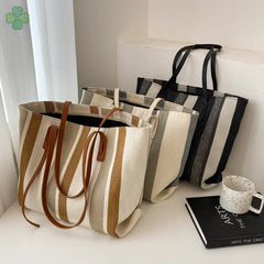 Stripes Handbags Casual Female Bucket Shopper Tote Bag Large Capacity