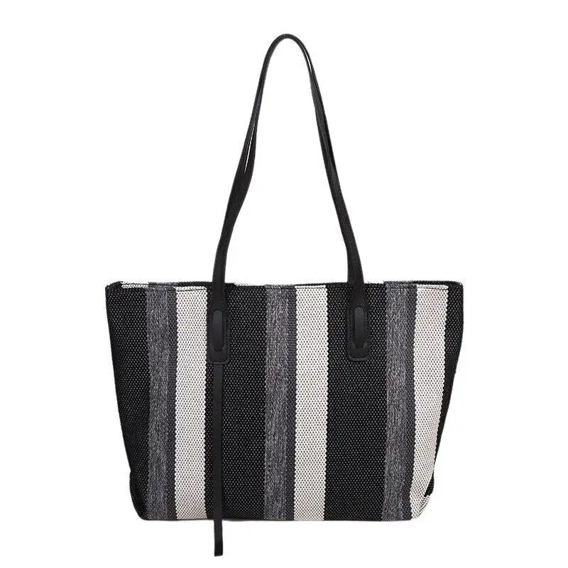 Stripes Handbags Casual Female Bucket Shopper Tote Bag Large Capacity