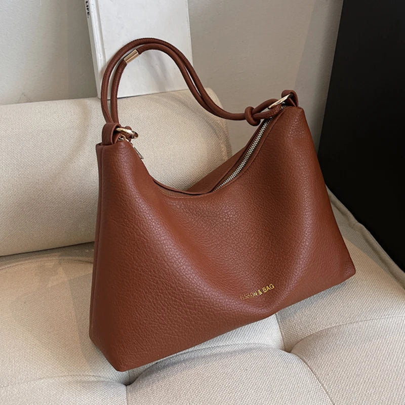 Vintage Soft Leather Handbag Rope Handle Tote Bags Sac A Main Femme Bolsos