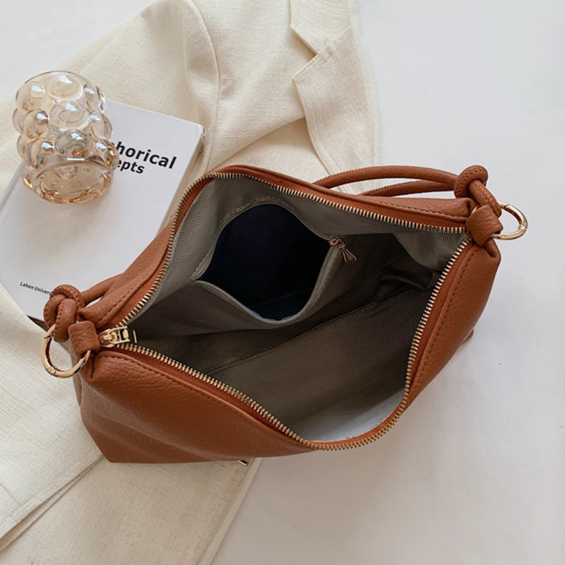 Vintage Soft Leather Handbag Rope Handle Tote Bags Sac A Main Femme Bolsos