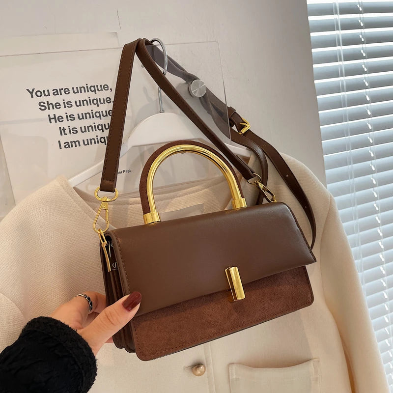 Square Flap Shoulder Bag PU Leather Crossbody Tote Purse for Women
