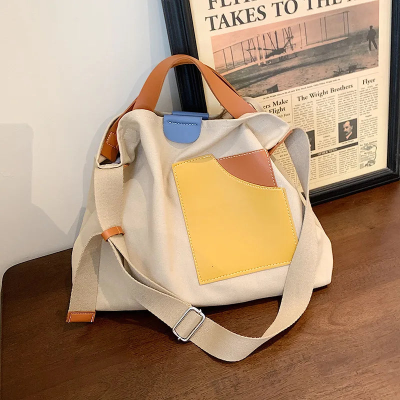 Women's Stitching Canvas Shoulder Bag Casual Messenger Handbag