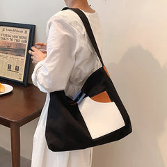 Women's Stitching Canvas Shoulder Bag Casual Messenger Handbag