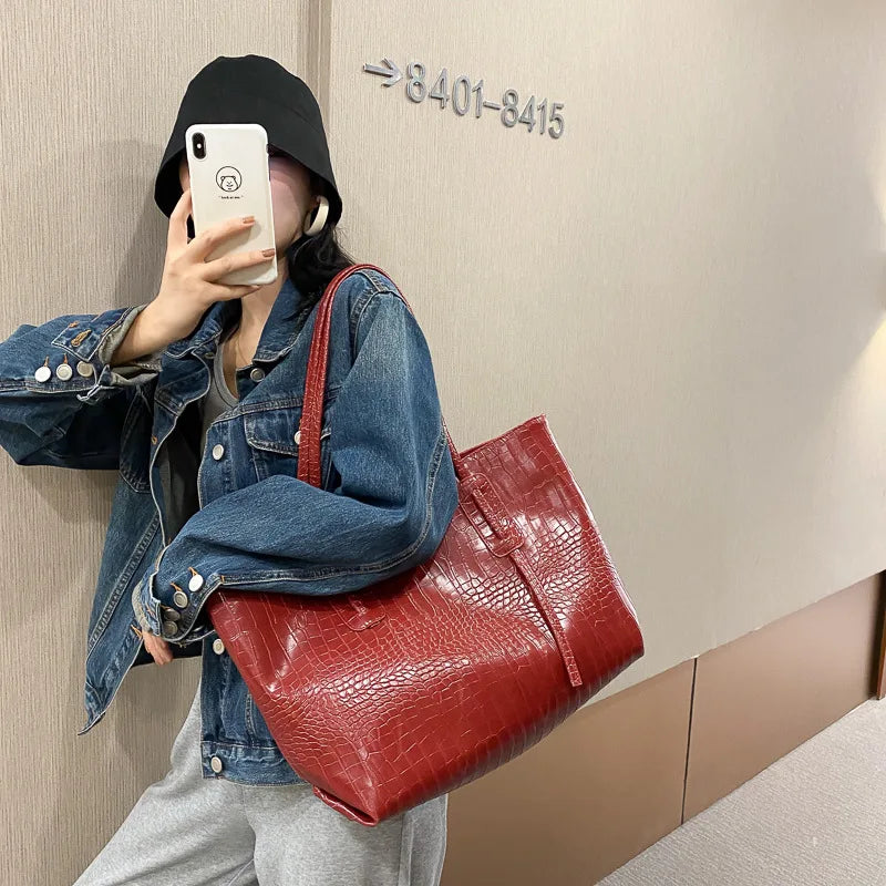 Large Capacity Top-handle PU Leather Tote Bag for Women