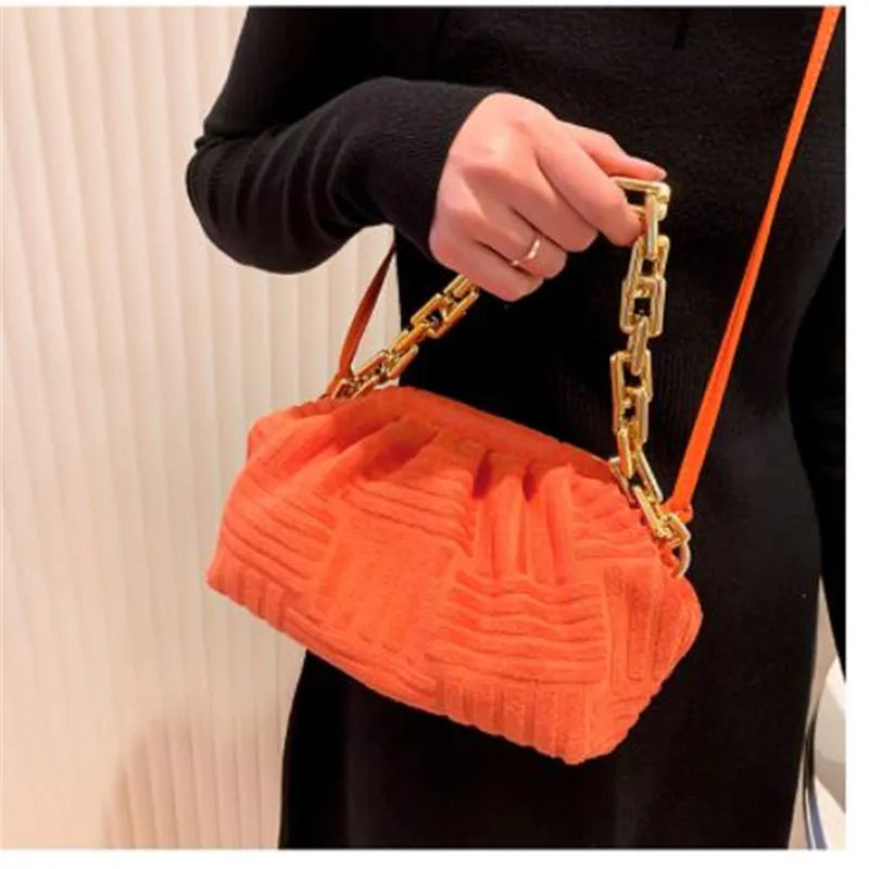 Towel Fabric Cloud Bag Acrylic Chains Women Handbag