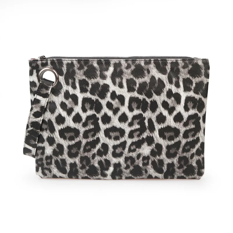 Leopard Print Ladies Clutch Multicolor Retro Flat Bag Large Capacity