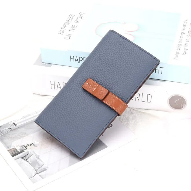 Top Cowhide Leather Women Long Wallet Purse