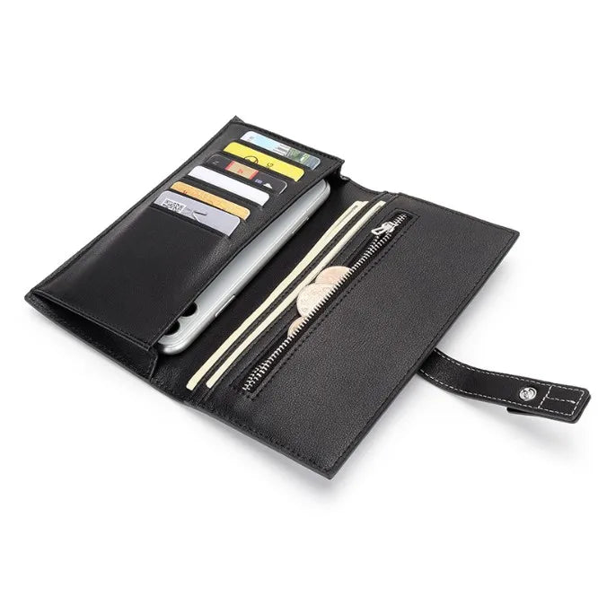 Top Cowhide Leather Women Long Wallet Purse