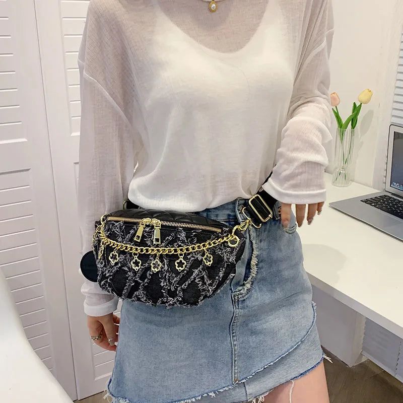 Women Fanny Pack High Canvas Waist Bag Casual Shoulder Crossbody Chest Bag Handb