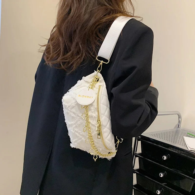 Women Fanny Pack High Canvas Waist Bag Casual Shoulder Crossbody Chest Bag Handb