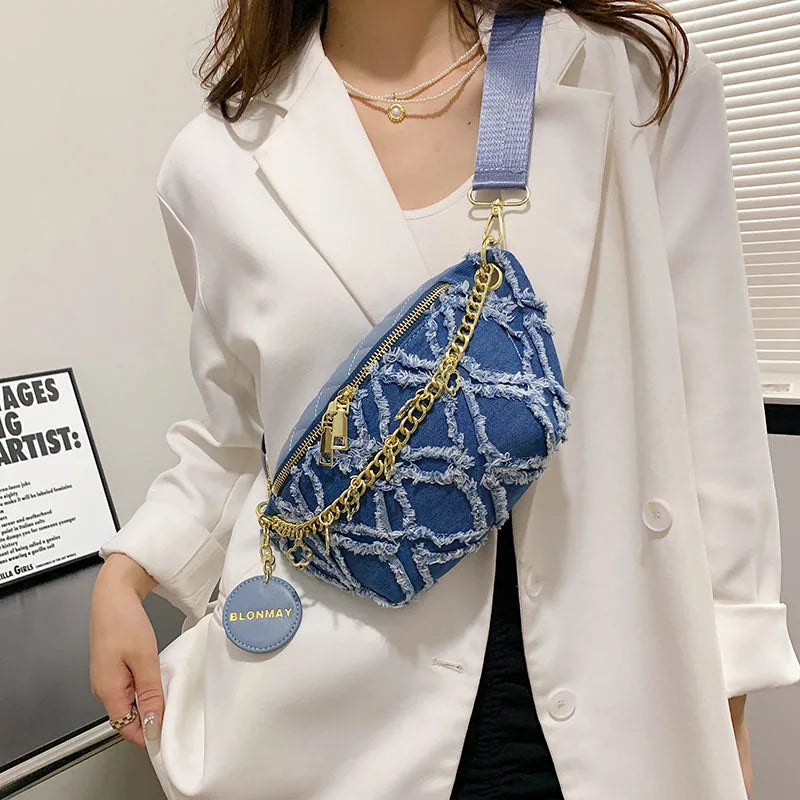 Women Fanny Pack High Canvas Waist Bag Casual Shoulder Crossbody Chest Bag Handb