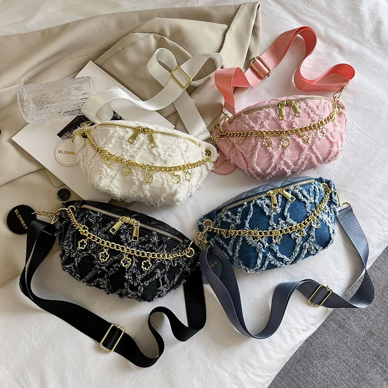 Women Fanny Pack High Canvas Waist Bag Casual Shoulder Crossbody Chest Bag Handb