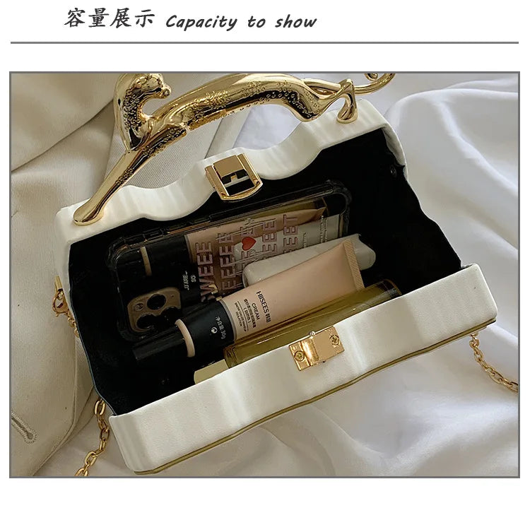 Chain Crossbody Shoulder Bag Stripe Printed Box Tote Bags for Women