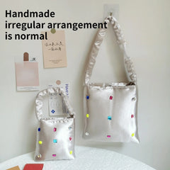 Retro Stuffed Cotton Small Shoulder Bag with Diamonds