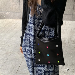 Retro Stuffed Cotton Small Shoulder Bag with Diamonds