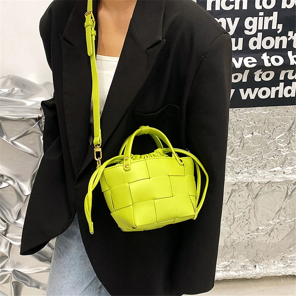 Women's Weave PU Leather Bucket Bag Shoulder Crossbody Totes