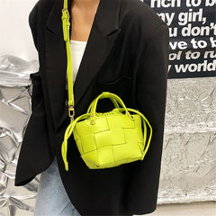 Women's Weave PU Leather Bucket Bag Shoulder Crossbody Totes