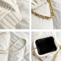 Women's Cloud HandBags Fabric Clip Clutch Shoulder Chains Lady Crossbody Bag