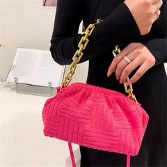 Women's Cloud HandBags Fabric Clip Clutch Shoulder Chains Lady Crossbody Bag