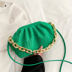 Women's Cloud HandBags Fabric Clip Clutch Shoulder Chains Lady Crossbody Bag