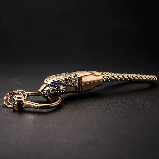 Leopard Head Metal Keychain with Diamond, Leather Hand Strap, Car Keyring