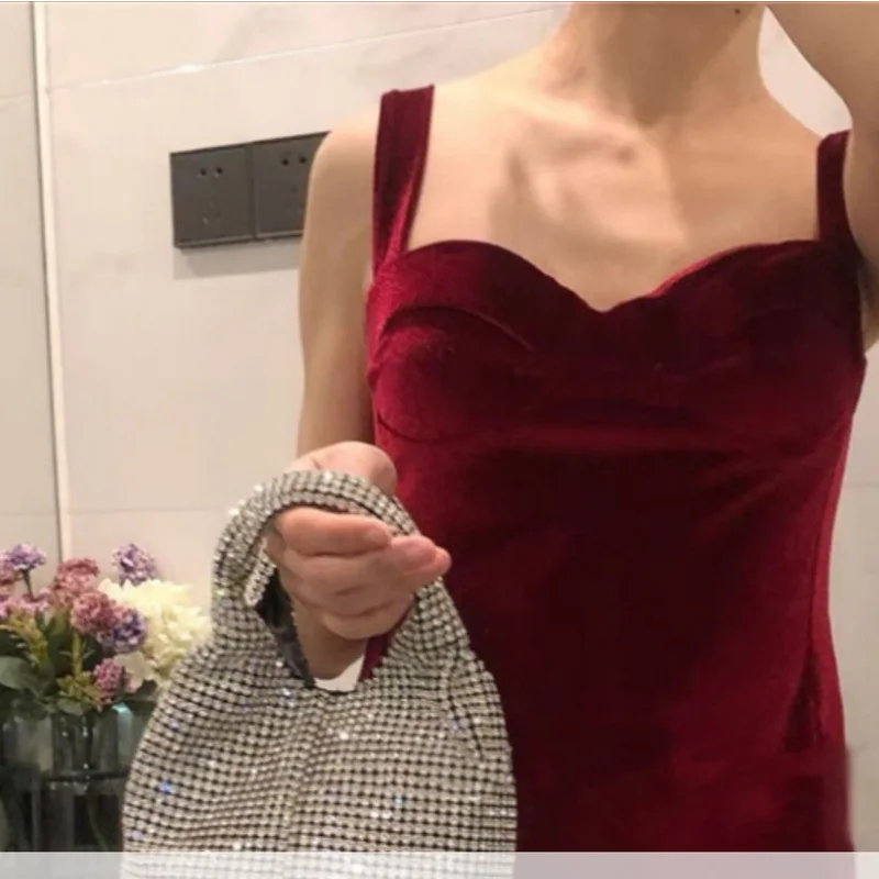Rhinestone Evening Party Bucket Purse Crossbody Shoulder Bag