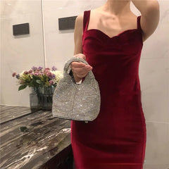 Rhinestone Evening Party Bucket Purse Crossbody Shoulder Bag