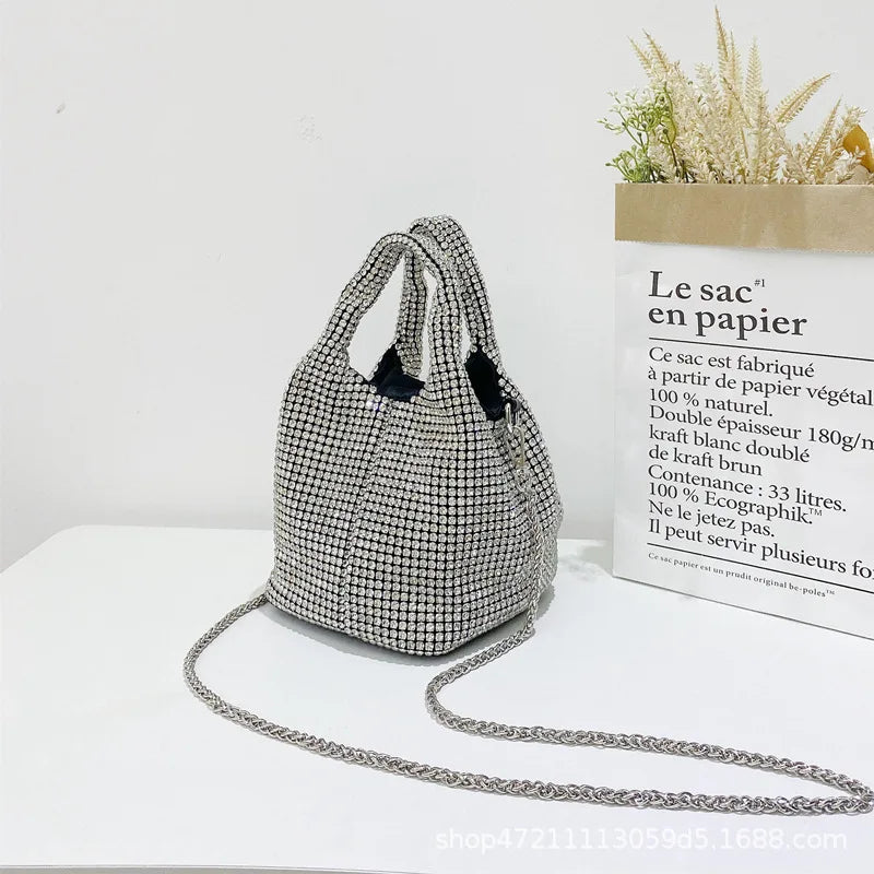 Rhinestone Evening Party Bucket Purse Crossbody Shoulder Bag