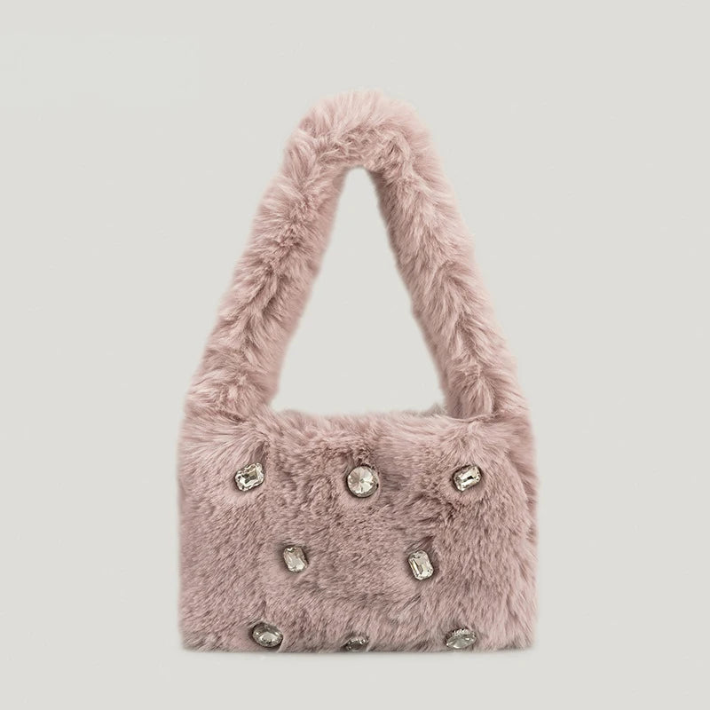 Faux Fur Women Shoulder Bag Soft Plush Handbag Candy Shopper Purse