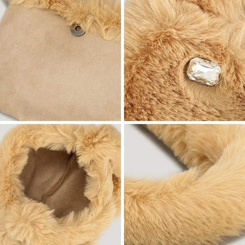 Faux Fur Women Shoulder Bag Soft Plush Handbag Candy Shopper Purse