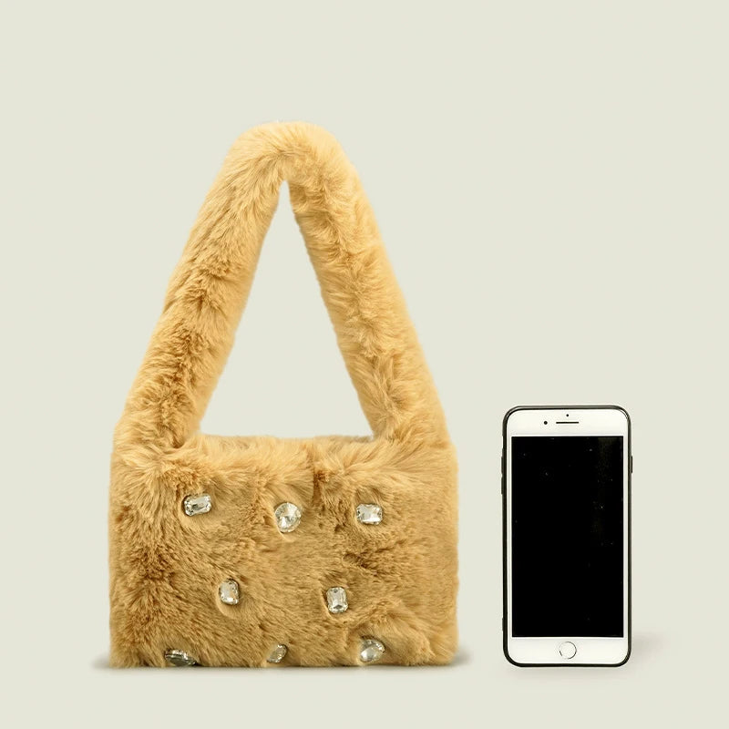 Faux Fur Women Shoulder Bag Soft Plush Handbag Candy Shopper Purse