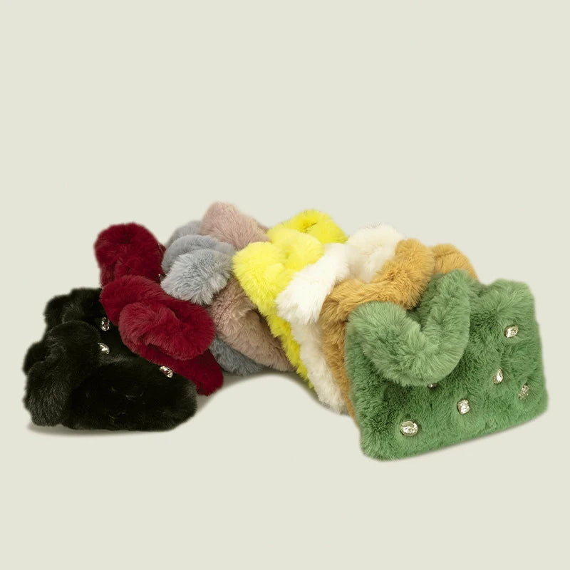 Faux Fur Women Shoulder Bag Soft Plush Handbag Candy Shopper Purse