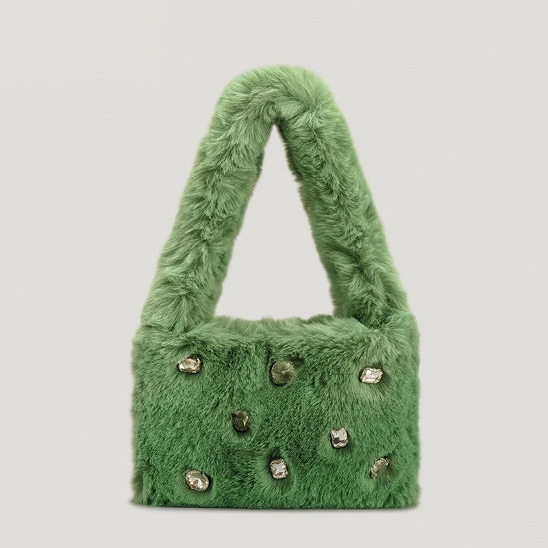 Faux Fur Women Shoulder Bag Soft Plush Handbag Candy Shopper Purse