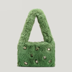 Faux Fur Women Shoulder Bag Soft Plush Handbag Candy Shopper Purse