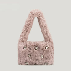 Faux Fur Women Shoulder Bag Soft Plush Handbag Candy Shopper Purse