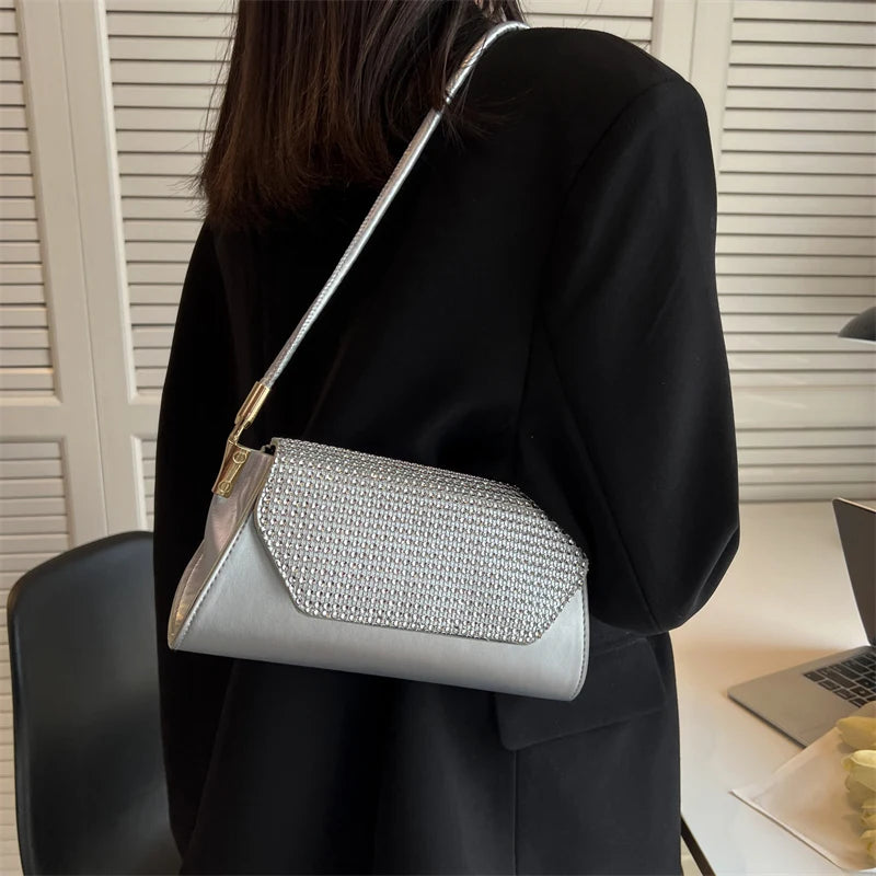 Diamonds Shoulder Bag for Women All-match Underarm Bags Texture Pu Leather