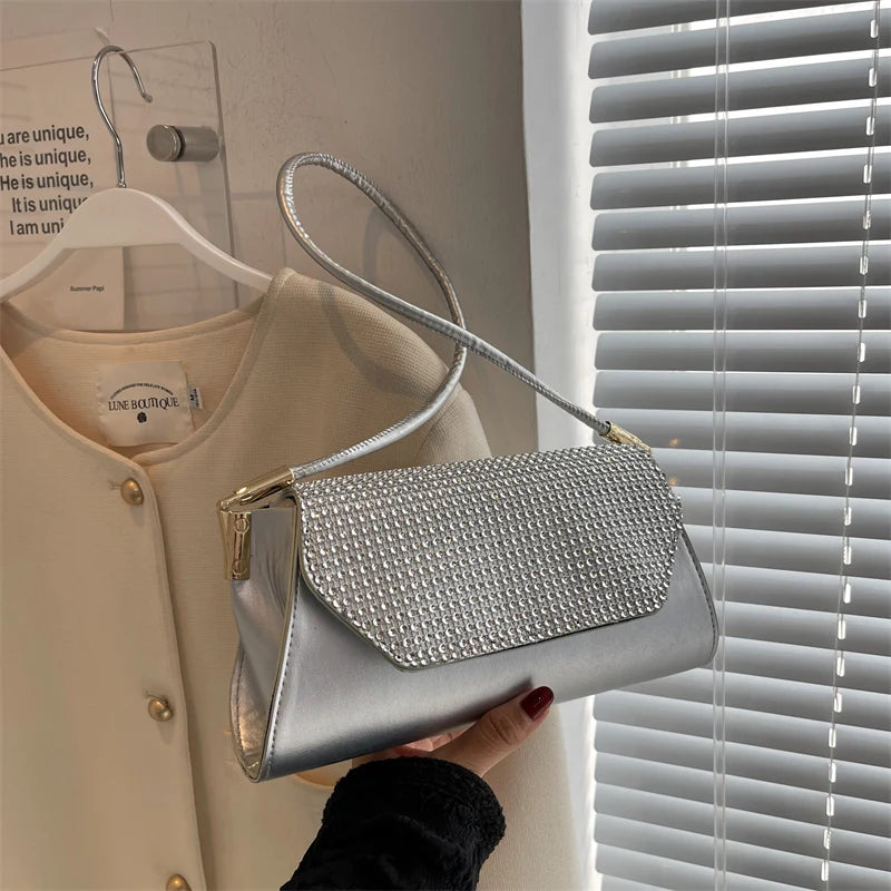 Diamonds Shoulder Bag for Women All-match Underarm Bags Texture Pu Leather