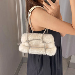 Diamonds Shoulder Bags Women Fur Fluffy Party All-match Vintage Winter Handbags