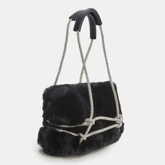 Diamonds Shoulder Bags Women Fur Fluffy Party All-match Vintage Winter Handbags