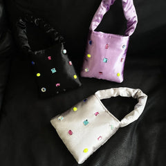 Shinny Rhinestone Shoulder Crossbody Bag Evening Party Bucket Purse
