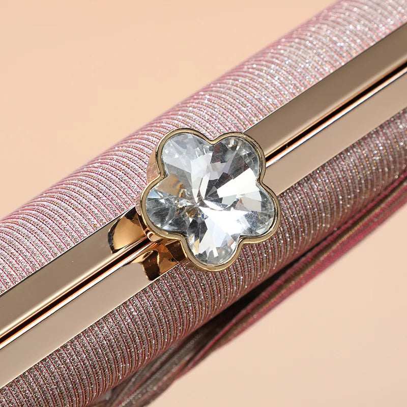 Crystal Flower Clutch Bag Bow Women's Handbags Wedding Party Purse 4 Colors
