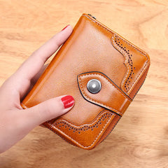 Retro Oil Wax Leather Short Style Purse Zipper Ladies Purse