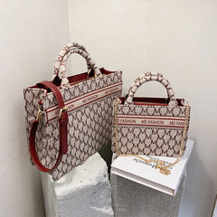 Letter Embroidery Shoulder Handbag with Chain - Large Capacity Tote Bag